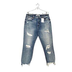 Hidden Zoey Mom Fit Crop Distressed Jeans in Med Wash - Sz 31 - NWT